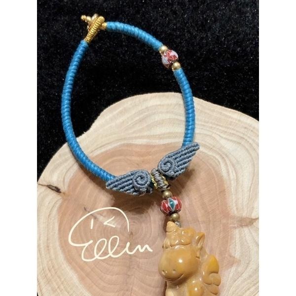 阿拉善 可愛飛天獨角獸🦄 珊瑚玉 六角星 蠟線編織掛飾/包掛/掛件/編繩/菊花石 墜飾不可拆 G34-細節圖3