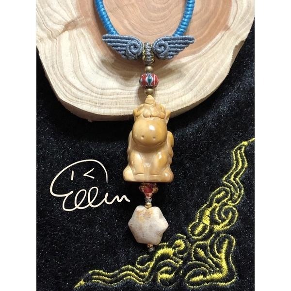 阿拉善 可愛飛天獨角獸🦄 珊瑚玉 六角星 蠟線編織掛飾/包掛/掛件/編繩/菊花石 墜飾不可拆 G34-細節圖4