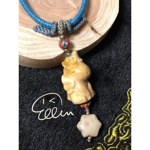 阿拉善 可愛飛天獨角獸🦄 珊瑚玉 六角星 蠟線編織掛飾/包掛/掛件/編繩/菊花石 墜飾不可拆 G34-細節圖5