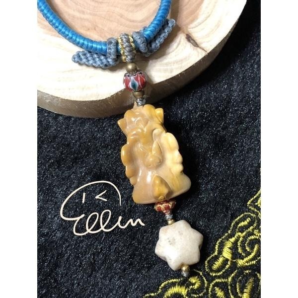 阿拉善 可愛飛天獨角獸🦄 珊瑚玉 六角星 蠟線編織掛飾/包掛/掛件/編繩/菊花石 墜飾不可拆 G34-細節圖7