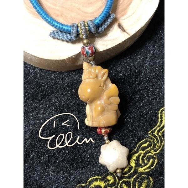 阿拉善 可愛飛天獨角獸🦄 珊瑚玉 六角星 蠟線編織掛飾/包掛/掛件/編繩/菊花石 墜飾不可拆 G34-細節圖8