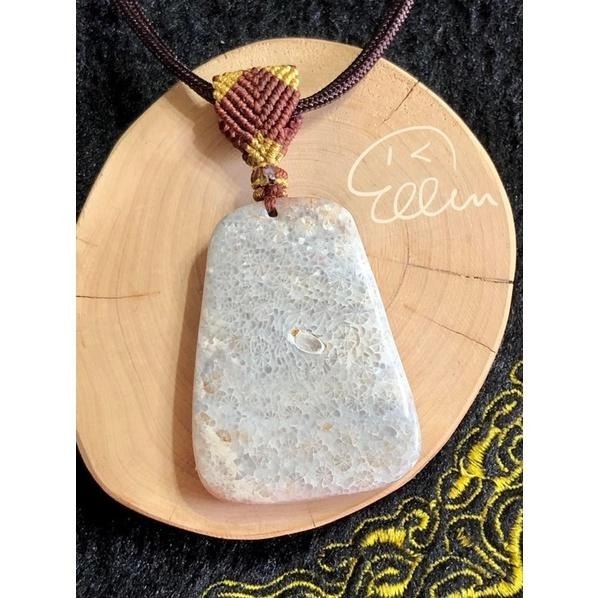 珊瑚玉 山水雕刻牌 蠟線編織吊飾/墜飾/吊墜/編繩 菊花石 不含項鍊 P15-細節圖2