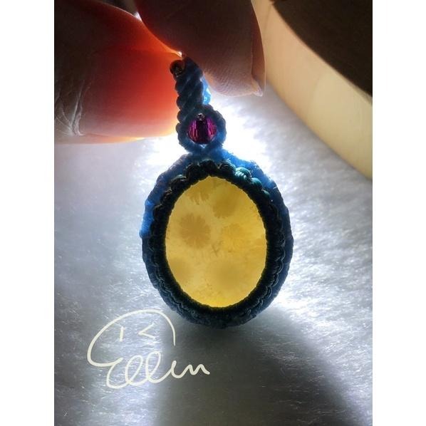 珊瑚玉 飄逸小花 包石設計 蠟線編織墜飾/吊墜/吊飾/編繩 菊花石 P18-細節圖4