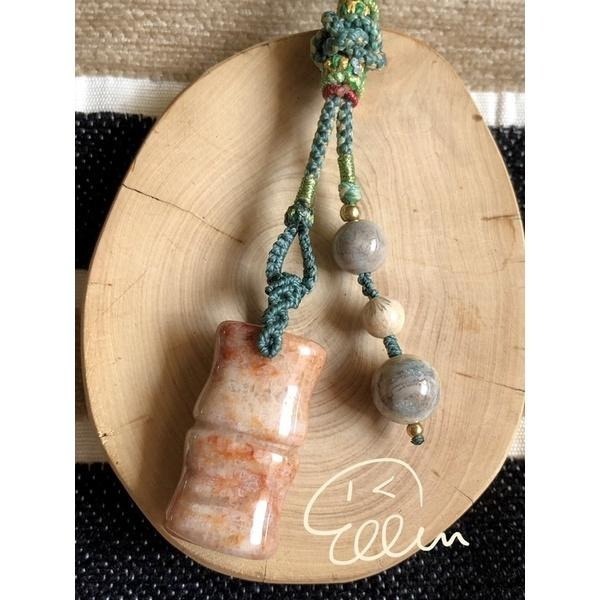 珊瑚玉 竹節吊墜 珠珠相連 蠟線編織掛飾/包掛/掛件/編繩/菊花石 節節高升 G47-細節圖3