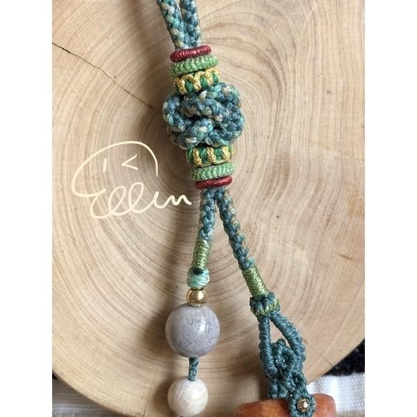 珊瑚玉 竹節吊墜 珠珠相連 蠟線編織掛飾/包掛/掛件/編繩/菊花石 節節高升 G47-細節圖4