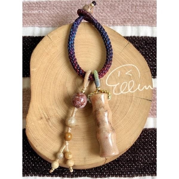 珊瑚玉 竹節造型 蠟線編織掛件/包掛/掛飾/菊花石 段染蠟線 圓珠 節節高升 流蘇 G48-細節圖2