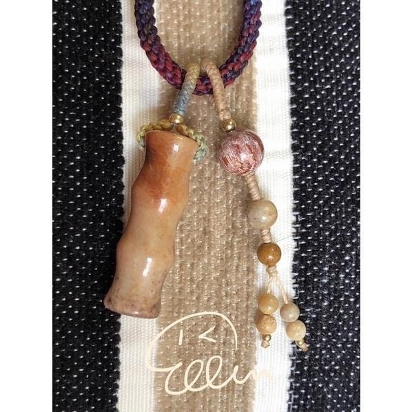 珊瑚玉 竹節造型 蠟線編織掛件/包掛/掛飾/菊花石 段染蠟線 圓珠 節節高升 流蘇 G48-細節圖3