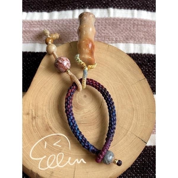 珊瑚玉 竹節造型 蠟線編織掛件/包掛/掛飾/菊花石 段染蠟線 圓珠 節節高升 流蘇 G48-細節圖5