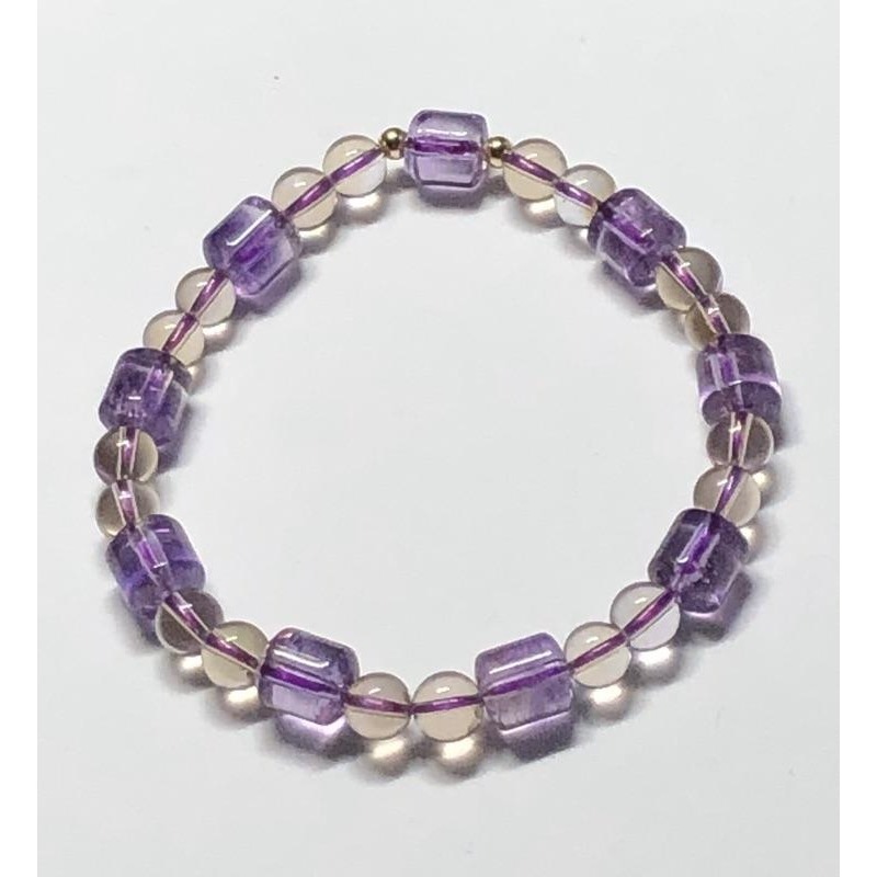 紫黃晶 桶珠 圓珠 小設計款手珠/手串/串珠手鍊 彈性線 B608-細節圖2