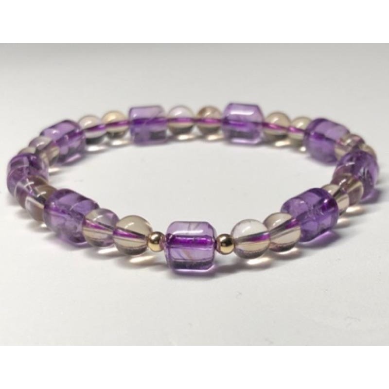 紫黃晶 桶珠 圓珠 小設計款手珠/手串/串珠手鍊 彈性線 B608-細節圖3