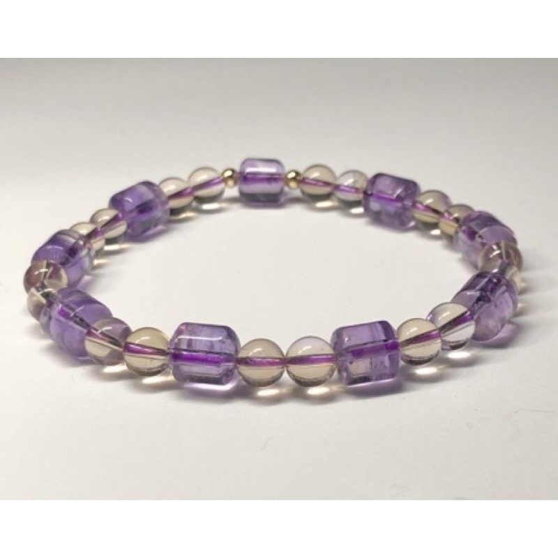 紫黃晶 桶珠 圓珠 小設計款手珠/手串/串珠手鍊 彈性線 B608-細節圖4