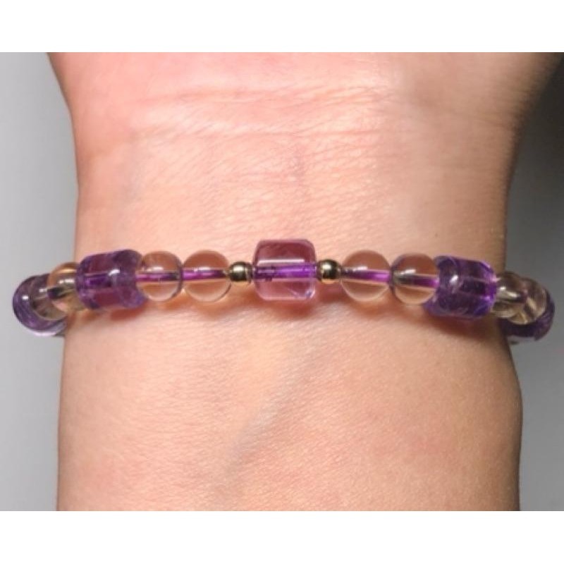 紫黃晶 桶珠 圓珠 小設計款手珠/手串/串珠手鍊 彈性線 B608-細節圖5
