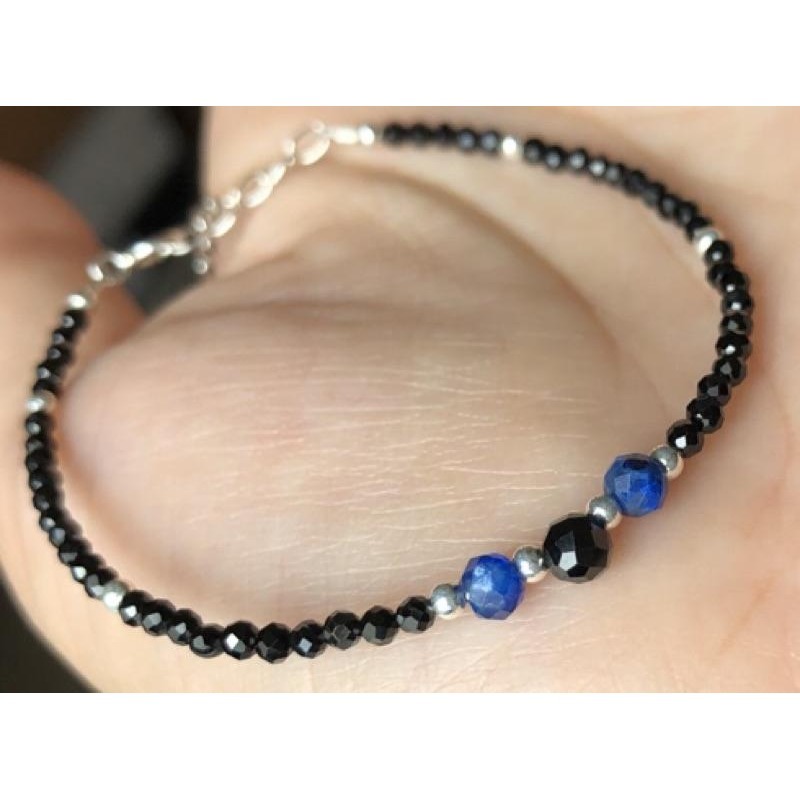 亮晶晶 鑽切面 黑尖晶/藍晶石串珠手鍊/手環 B531-細節圖2