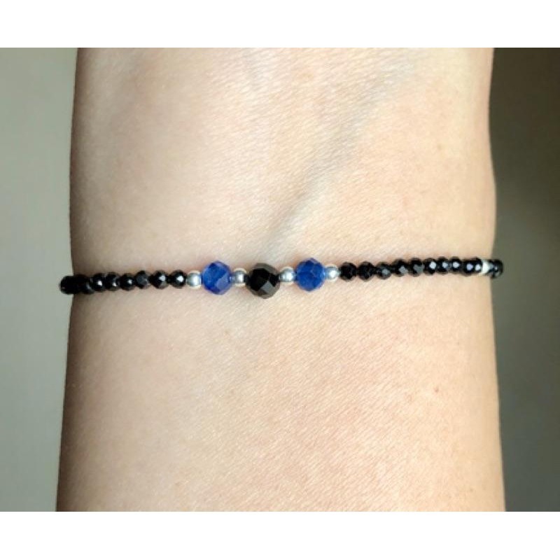 亮晶晶 鑽切面 黑尖晶/藍晶石串珠手鍊/手環 B531-細節圖3