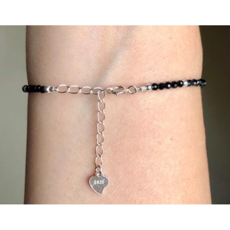 亮晶晶 鑽切面 黑尖晶/藍晶石串珠手鍊/手環 B531-細節圖4