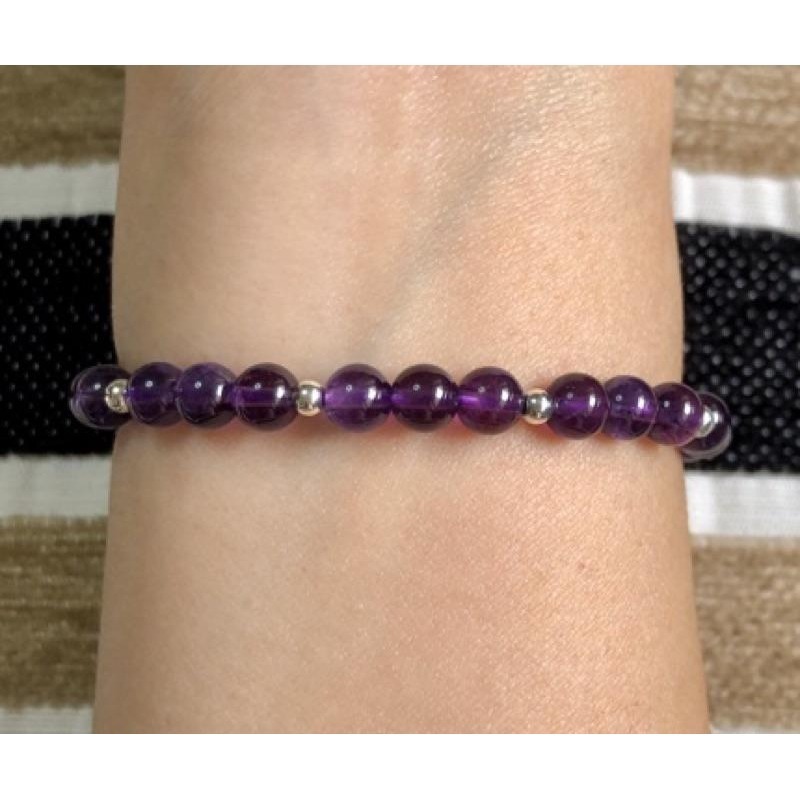 福祿滿荷 紫水晶 純銀葫蘆/串珠手鍊/手環/手串 彈性線 B602-細節圖3