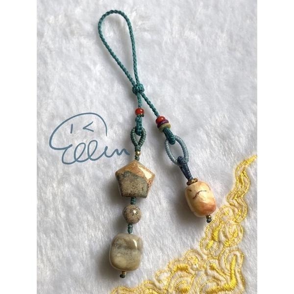 珊瑚玉 多型通孔 多元組合 有兩款 蠟線編織掛件/包掛/掛飾/墜飾/菊花石 G49-細節圖2