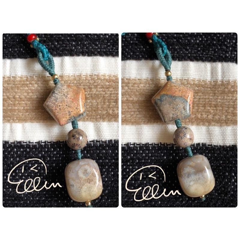 珊瑚玉 多型通孔 多元組合 有兩款 蠟線編織掛件/包掛/掛飾/墜飾/菊花石 G49-細節圖3