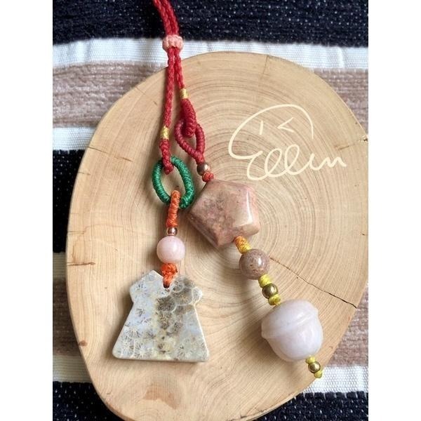 珊瑚玉 多型通孔 多元組合 有兩款 蠟線編織掛件/包掛/掛飾/墜飾/菊花石 G49-細節圖6