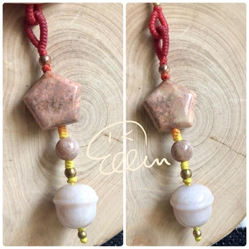 珊瑚玉 多型通孔 多元組合 有兩款 蠟線編織掛件/包掛/掛飾/墜飾/菊花石 G49-細節圖7