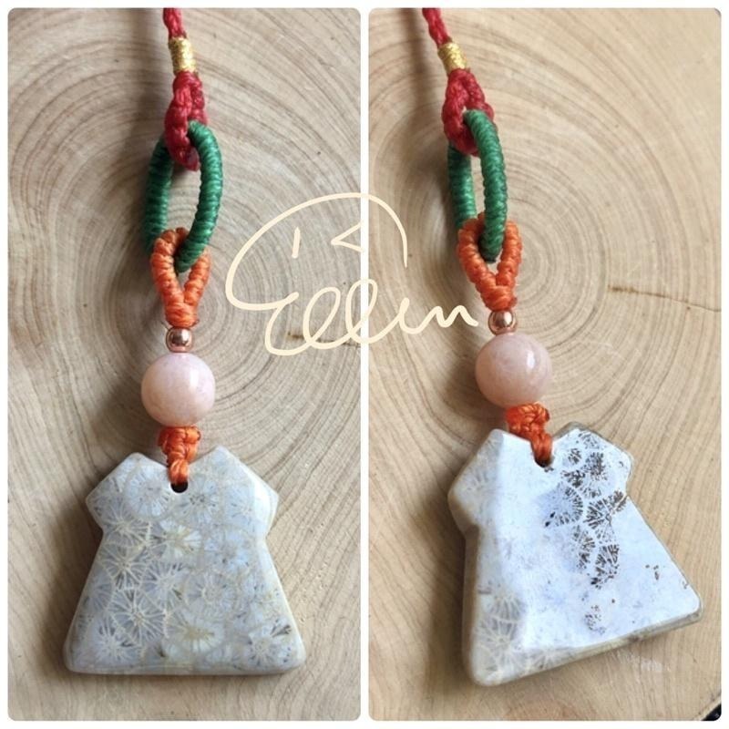 珊瑚玉 多型通孔 多元組合 有兩款 蠟線編織掛件/包掛/掛飾/墜飾/菊花石 G49-細節圖8