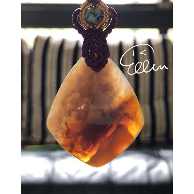 珊瑚玉 紫黃系冰透 蠟線編織墜飾/吊飾/吊墜/編繩/菊花石 共生 雙錐配珠 P22-細節圖5