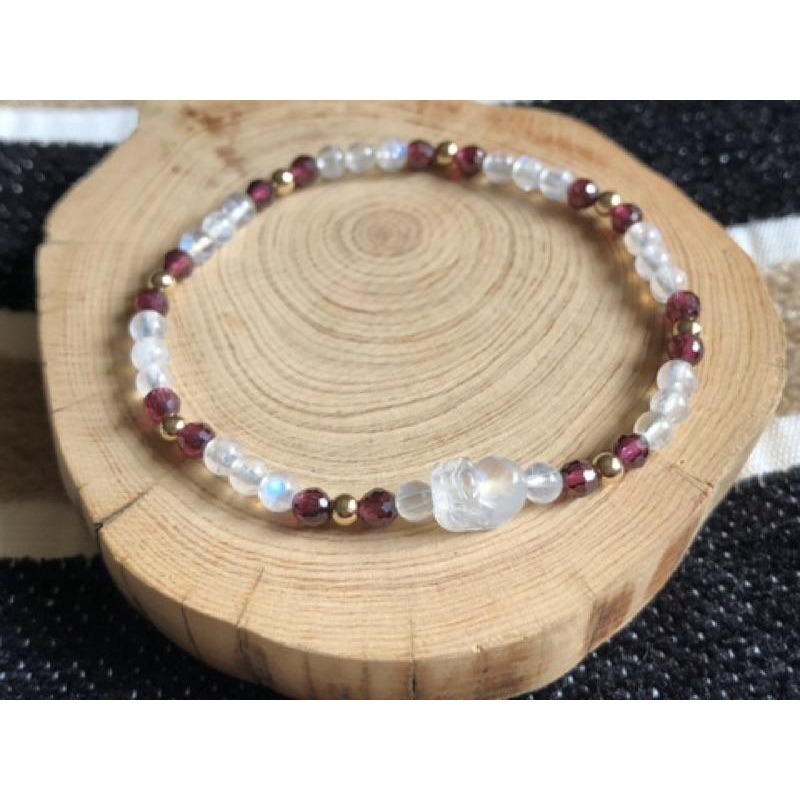 藍月光 貔貅 紅石榴 紫牙烏 串珠手鍊/手珠/手串 注金珠 彈性線 B609-細節圖2
