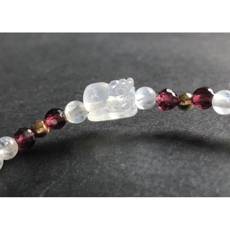 藍月光 貔貅 紅石榴 紫牙烏 串珠手鍊/手珠/手串 注金珠 彈性線 B609-細節圖3