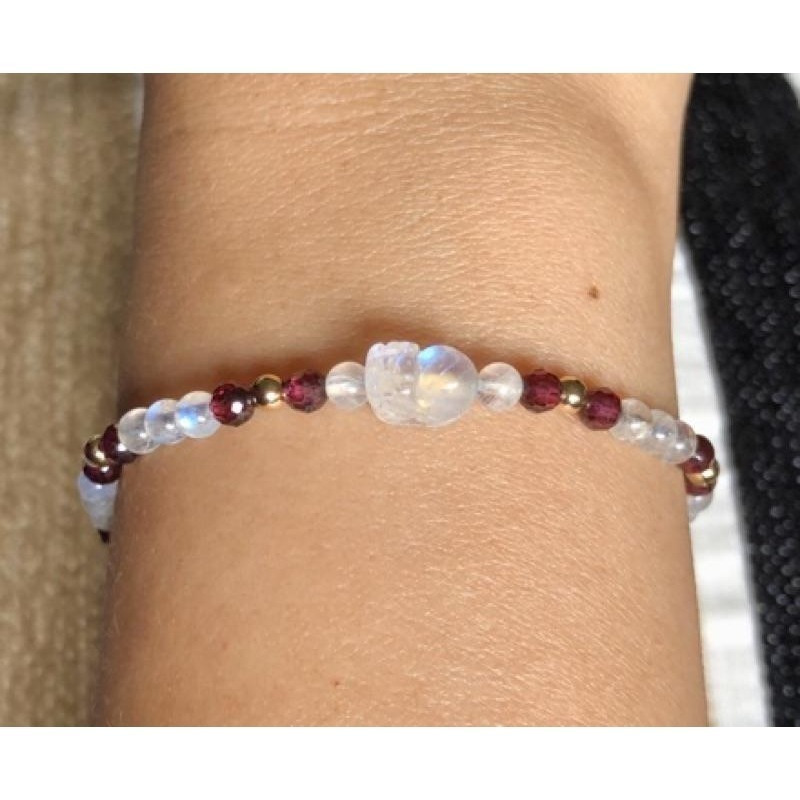 藍月光 貔貅 紅石榴 紫牙烏 串珠手鍊/手珠/手串 注金珠 彈性線 B609-細節圖5