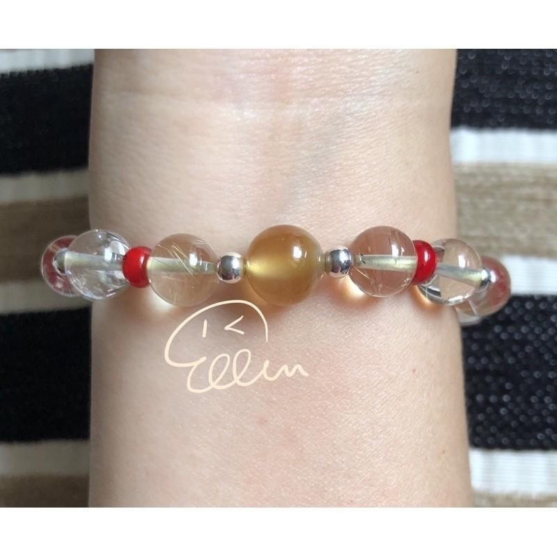 髮晶 琉璃珠 手串/手珠/手鍊/瑪瑙 紅琉璃 老琉璃 彈性線 B601-細節圖3