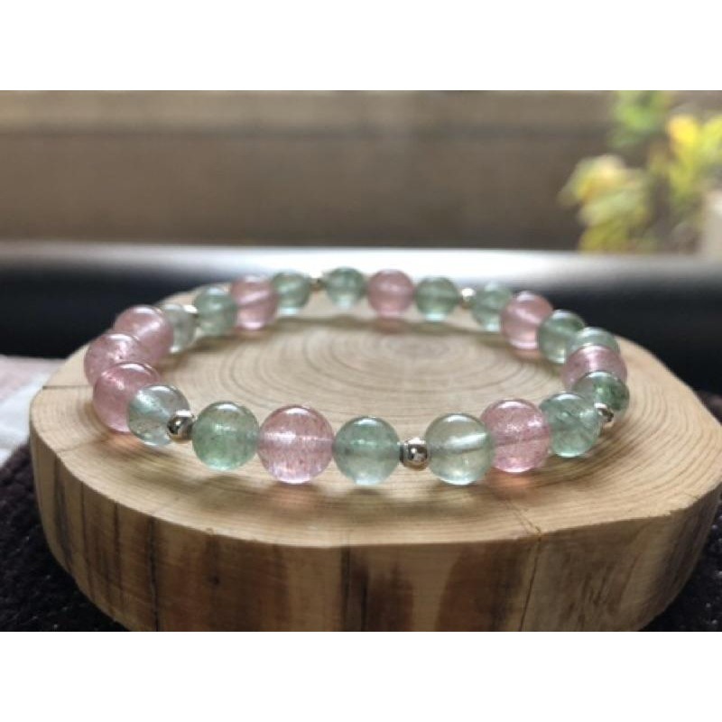 草莓晶 紅配綠 手珠/手串/彈性串珠手鍊/紅草莓/綠草莓 彈性線 B604-細節圖3