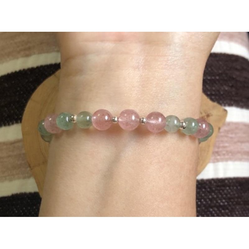 草莓晶 紅配綠 手珠/手串/彈性串珠手鍊/紅草莓/綠草莓 彈性線 B604-細節圖4