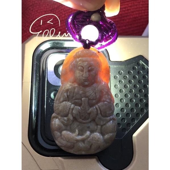 珊瑚玉 觀音雕刻 蠟線編織吊飾/墜飾/吊墜/編繩/菊花石 背面帶花 P26-細節圖3