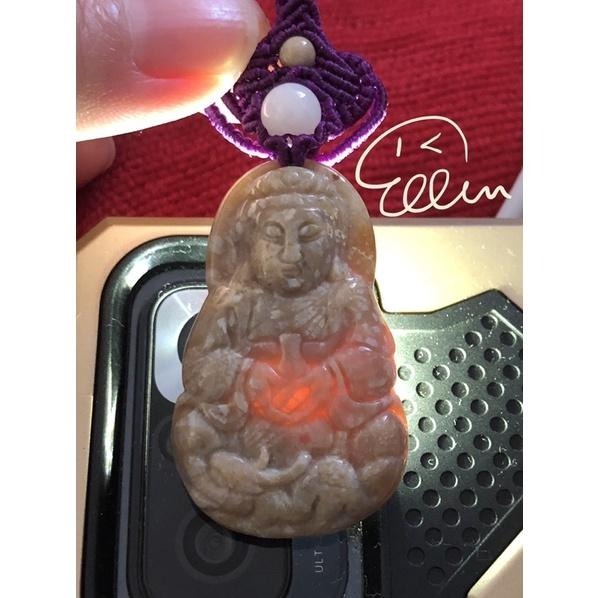 珊瑚玉 觀音雕刻 蠟線編織吊飾/墜飾/吊墜/編繩/菊花石 背面帶花 P26-細節圖4