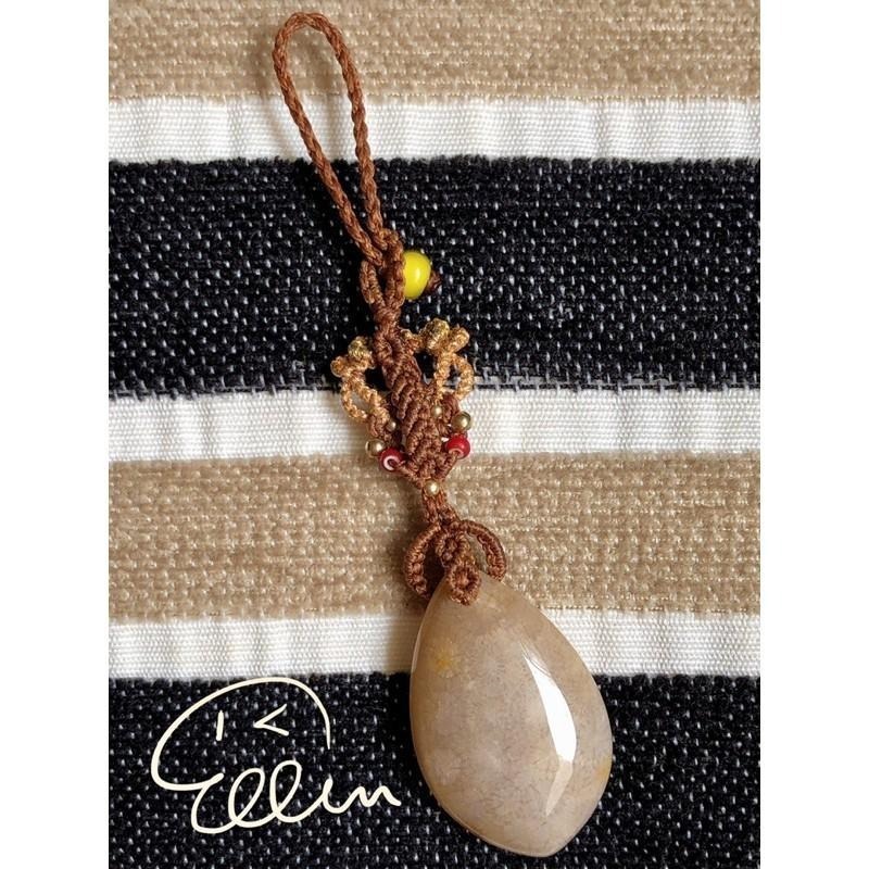 珊瑚玉水滴菱形吊墜 蠟線編織掛飾/包掛/掛件/編繩 G35-細節圖2