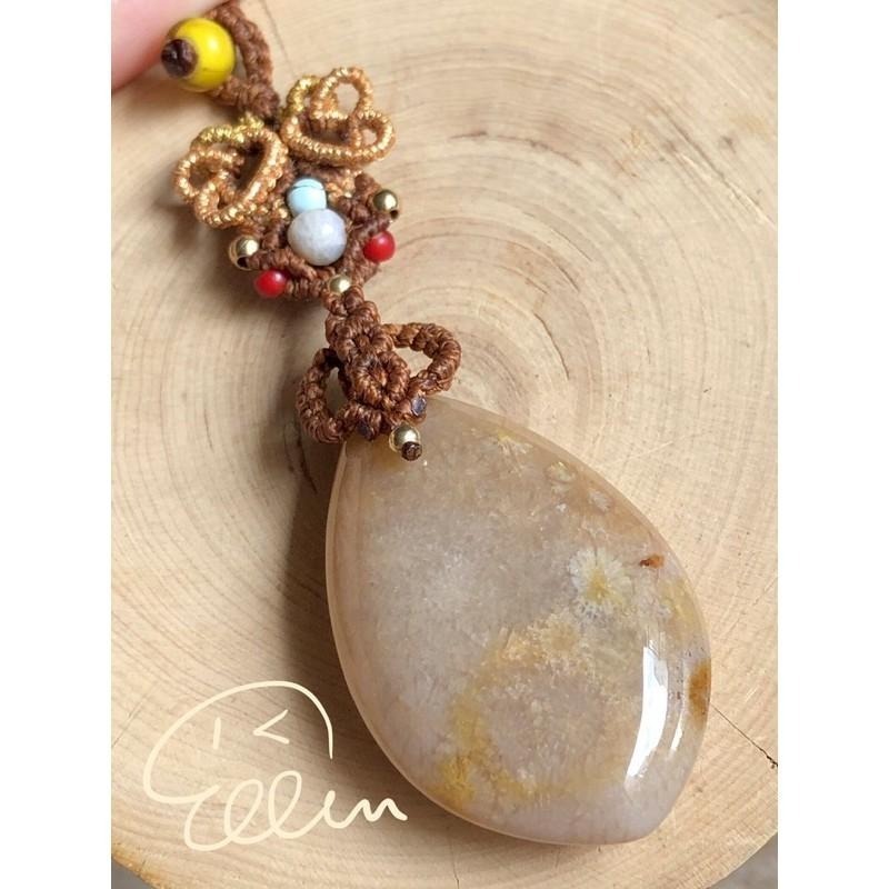 珊瑚玉水滴菱形吊墜 蠟線編織掛飾/包掛/掛件/編繩 G35-細節圖4