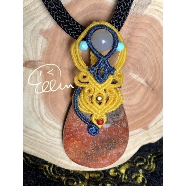 珊瑚玉 深紅顯花 水滴形 大器蠟線設計吊飾/墜飾/吊墜/編繩 菊花石 不含項鍊 P29-細節圖2