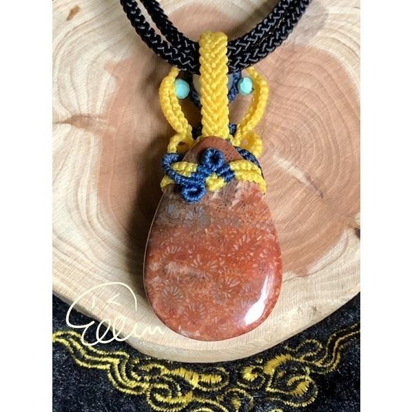 珊瑚玉 深紅顯花 水滴形 大器蠟線設計吊飾/墜飾/吊墜/編繩 菊花石 不含項鍊 P29-細節圖3