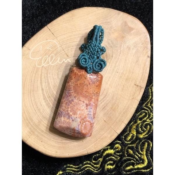 珊瑚玉 紅色顯花 大器蠟線設計吊飾/墜飾/吊墜/編繩 菊花石 不含項鍊 P30-細節圖2