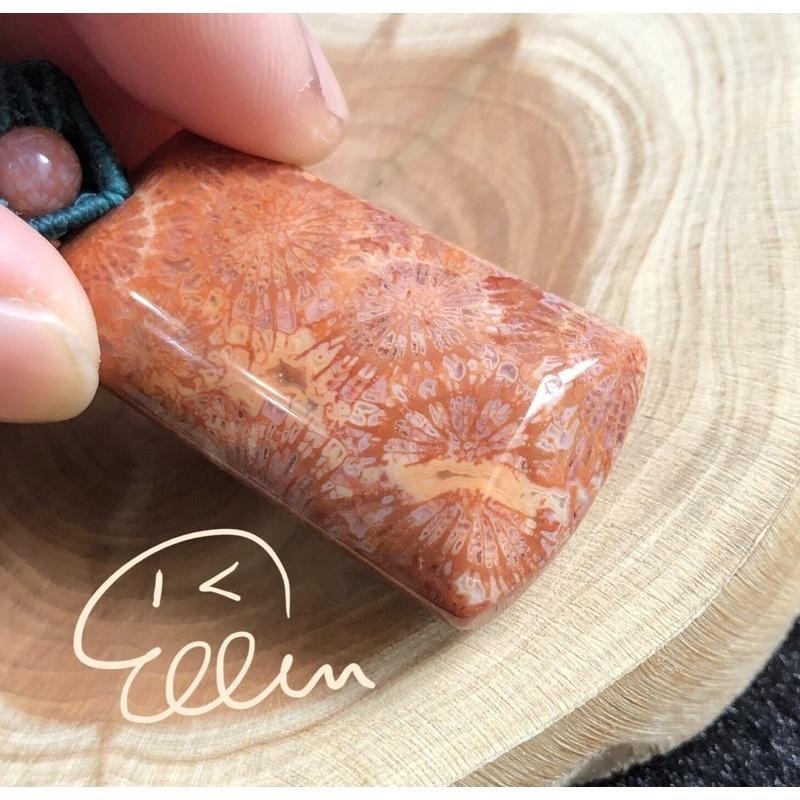 珊瑚玉 紅色顯花 大器蠟線設計吊飾/墜飾/吊墜/編繩 菊花石 不含項鍊 P30-細節圖4