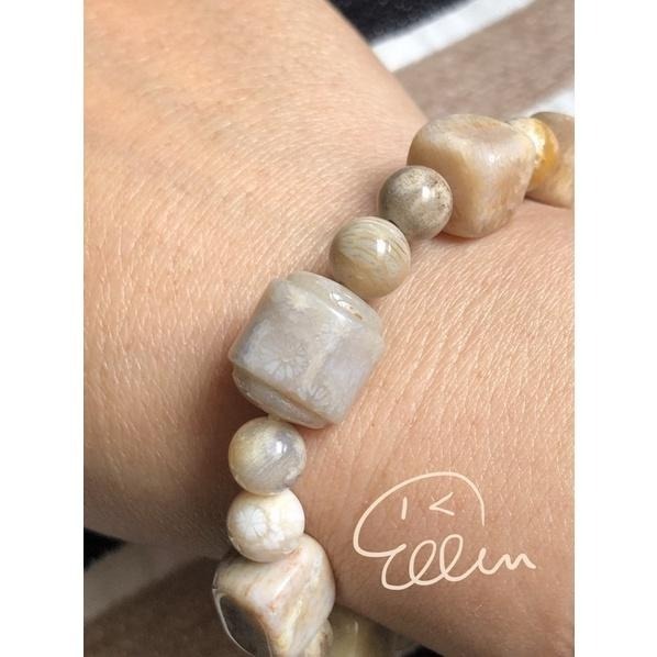 珊瑚玉 隨形方塊 車輪珠 設計手串/手珠 彈性線 B613-細節圖2