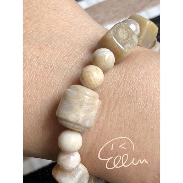 珊瑚玉 隨形方塊 車輪珠 設計手串/手珠 彈性線 B613-細節圖3