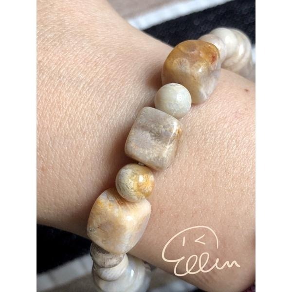 珊瑚玉 隨形方塊 車輪珠 設計手串/手珠 彈性線 B613-細節圖4