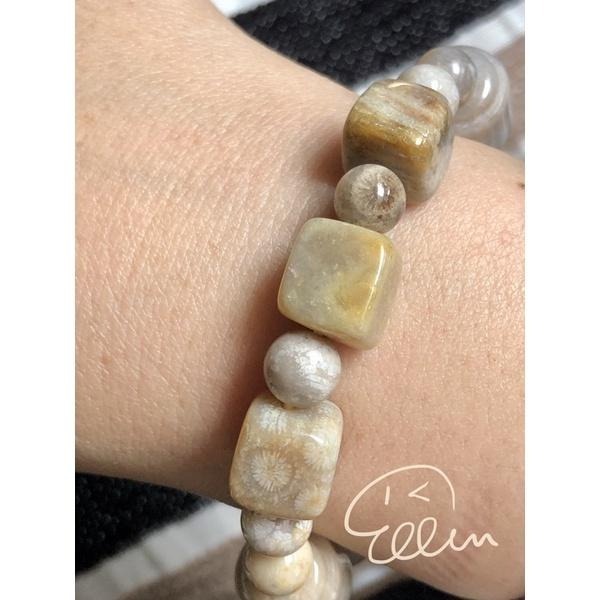 珊瑚玉 隨形方塊 車輪珠 設計手串/手珠 彈性線 B613-細節圖5