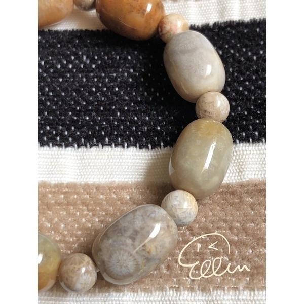 珊瑚玉 手串 圓桶珠/棗珠 搭配圓珠 珠串 彈性線 B614-細節圖7