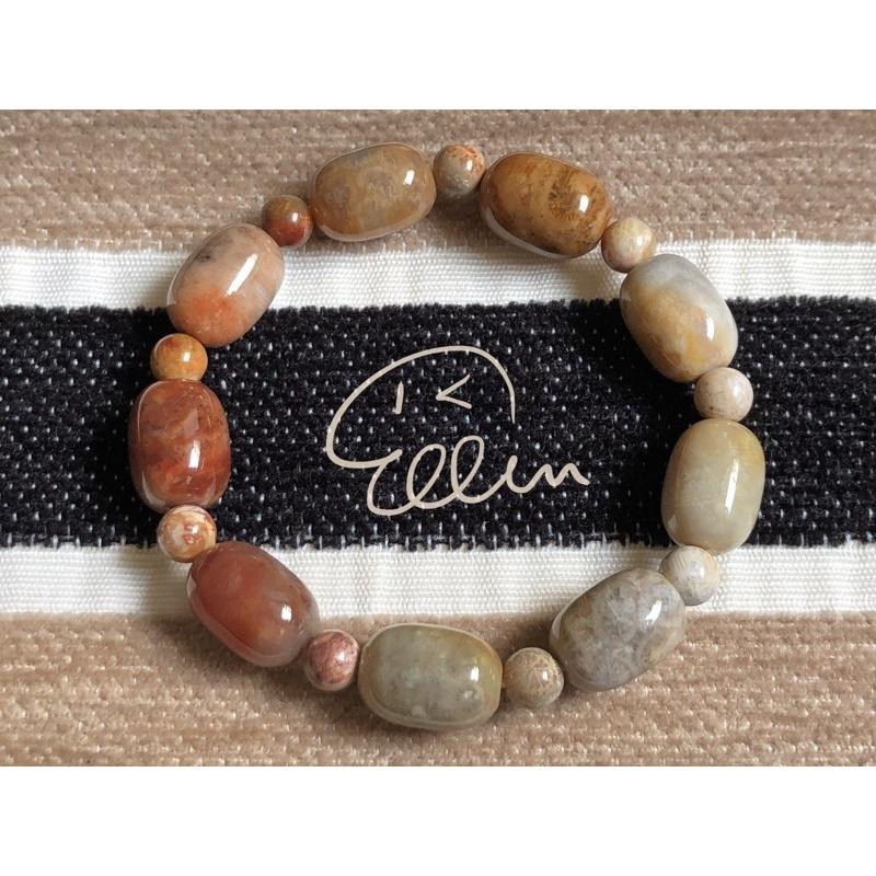 珊瑚玉 手串 圓桶珠/棗珠 搭配圓珠 珠串 彈性線 B614-細節圖9