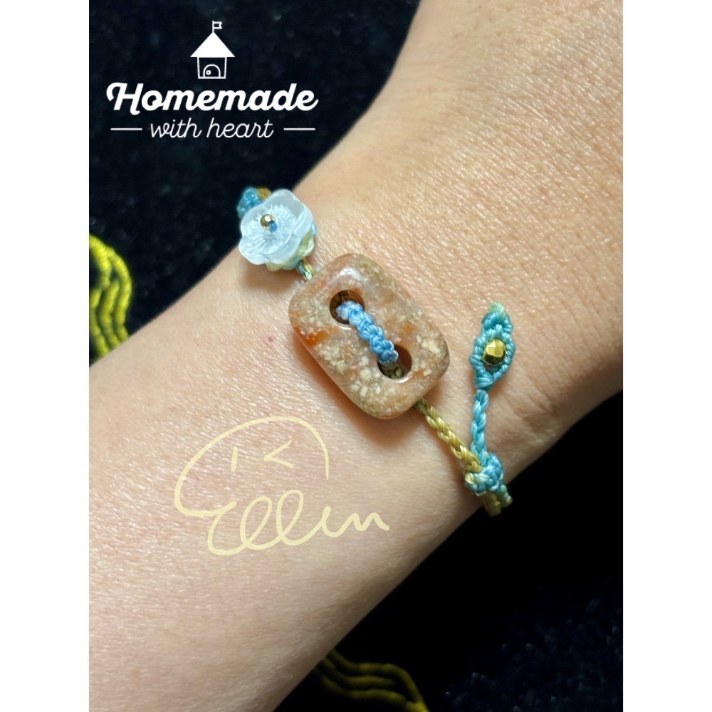 花綠石 豬鼻日字配件 段染蠟線編織手繩/手鍊/編繩/扣式 可微調整長度 對色編織 B416-細節圖2