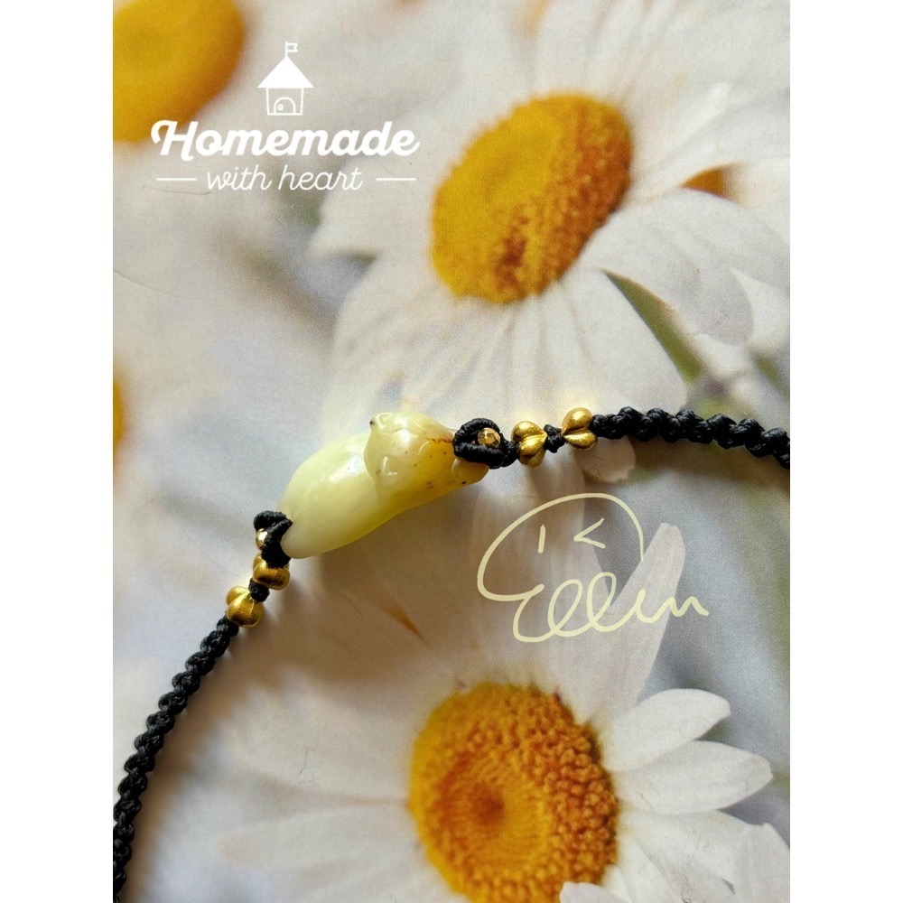 岫玉 可愛趴趴貓配飾 黑色系蠟線編織手繩/手鍊/編繩/扣式 可微調整長度 單尾伸縮 B412-細節圖2