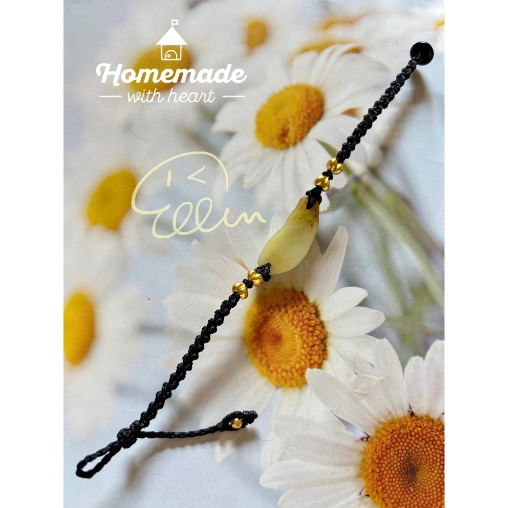 岫玉 可愛趴趴貓配飾 黑色系蠟線編織手繩/手鍊/編繩/扣式 可微調整長度 單尾伸縮 B412-細節圖4