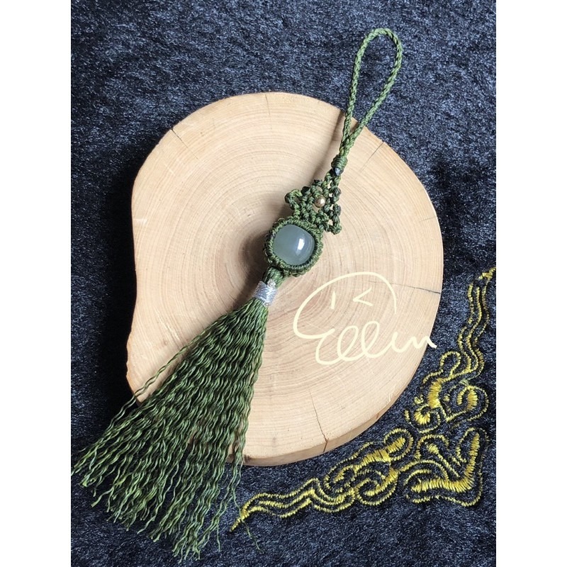 煙青灰綠色和闐玉/和田玉老形珠  蠟線編織掛飾/包掛/掛件/編繩/老型珠 G54-細節圖2